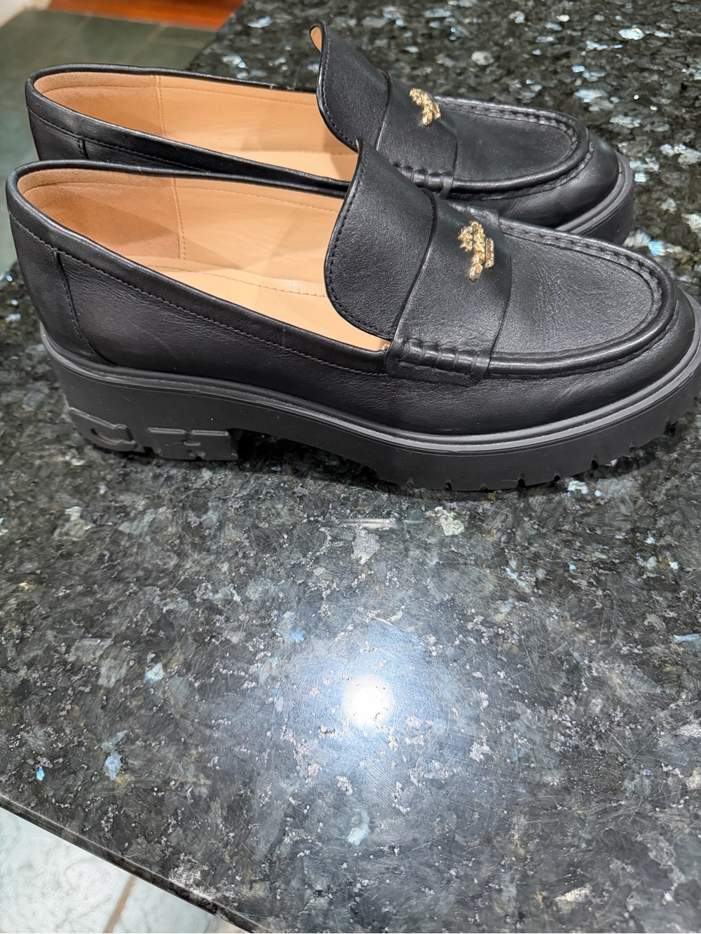COACH Black Leather Chunky Ruthie Loafers - Picture 3 of 7